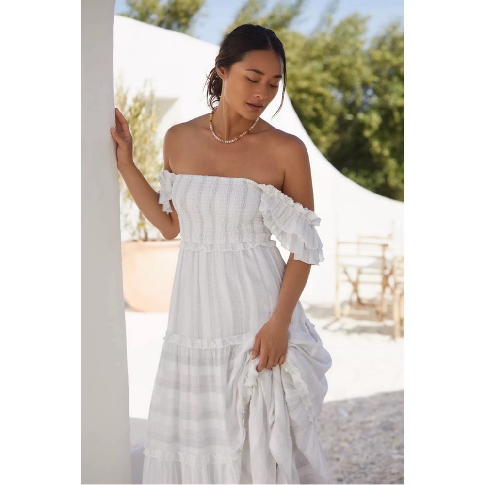 ANTHROPOLOGIE PQ Victoria Smocked Ruffles Coverup Sequins Maxi Dress M/L NWT - Picture 9 of 11